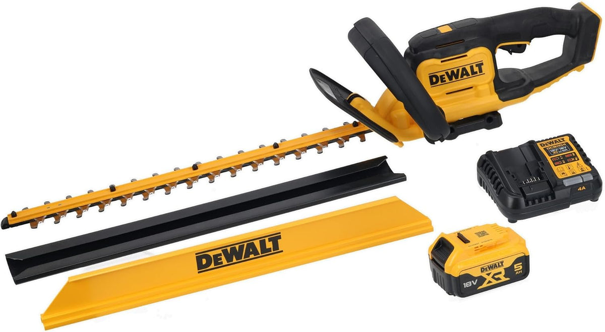 DEWALT Heckenschere, 55 cm, 25 cm, 18 V, 5 Ah, Gelb/Schwarz, XR Akku- ( Schwertlänge, Schnittbreite, großer Handschutz