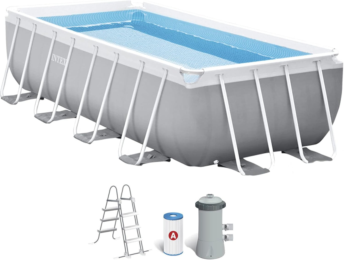 Intex Stahlrahmenpool, 4M, 2M, 1M, Grau/Weiß/Blau, X X Prism Frame Rectangular Pool Set