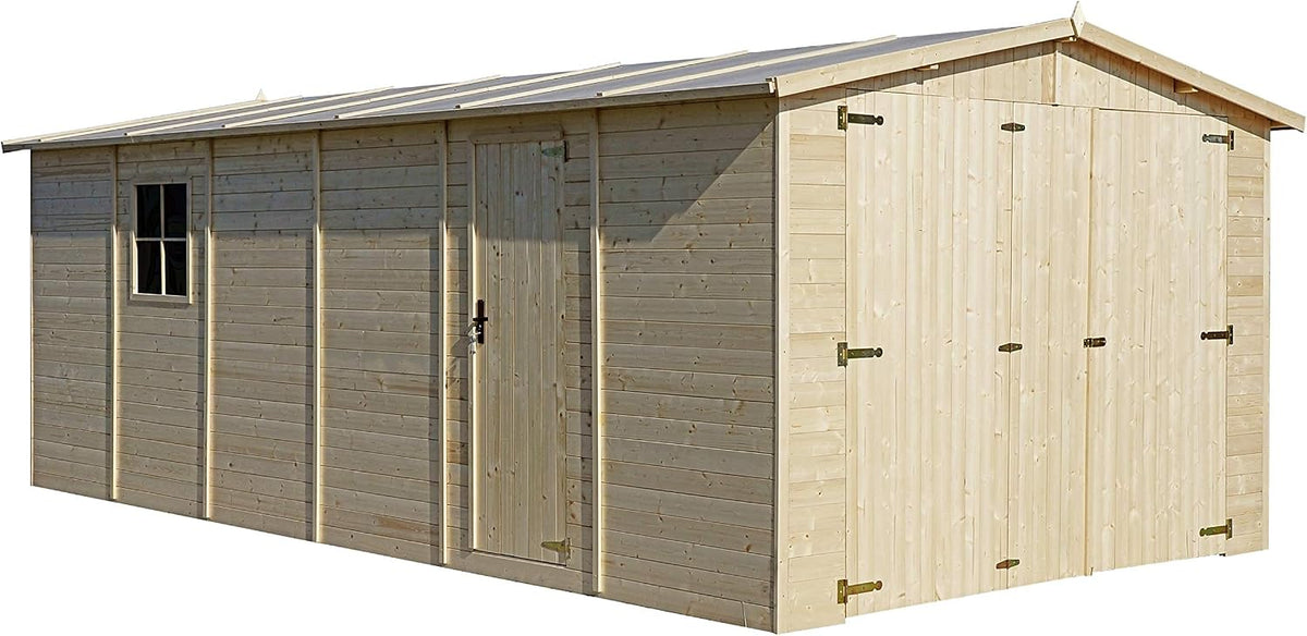 Gerätehaus TIMBELA, Naturholz, Holzgarage - Abstellraum mit Fenstern- H222x616x324 cm /18