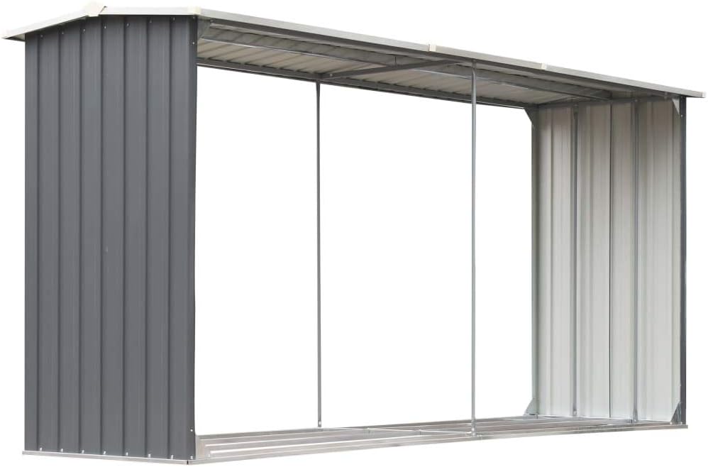 Gerätehaus Cikonielf, 330 x 92 x 152 cm, Grau, Capannone Kaminholzregal für den Garten, für den Außenbereich, aus verzinktem Stahl für Kaminholz
