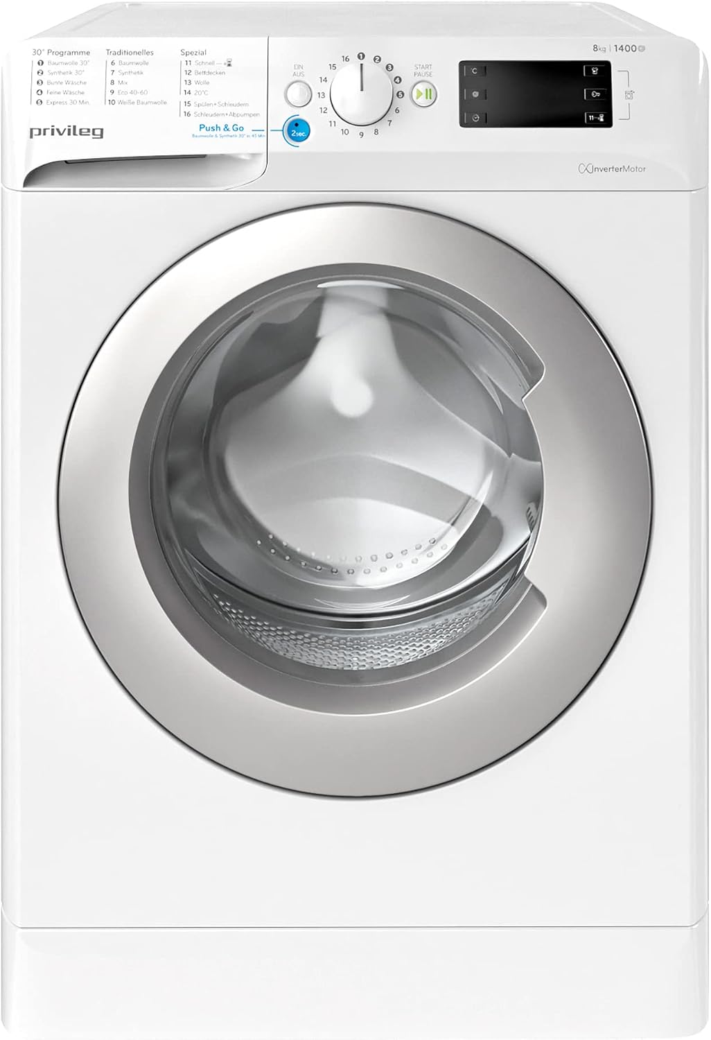 Privileg Waschmaschine, 8 kg, Weiß/Silber, PWF X 853 A Frontlader / 1351 UpM / /EEK A/Push&Go