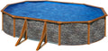 Paradies Pool Stahlrahmenpool, 375x610x120 cm, 0,4 mm, Blau/Braun/Grau, ® Gre Giant oval (Ø x H), Komplettset, Stahlwandbecken Stein/Holz