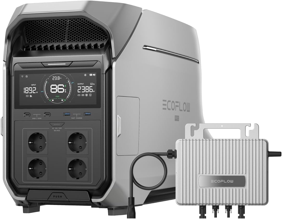 EF ECOFLOW Powerstation, 4096 Wh, 4000 W, 800 W, Grau/Schwarz, Delta Pro 3 tragbare, 0% VAT WLAN Stream Mikrowechselrichter