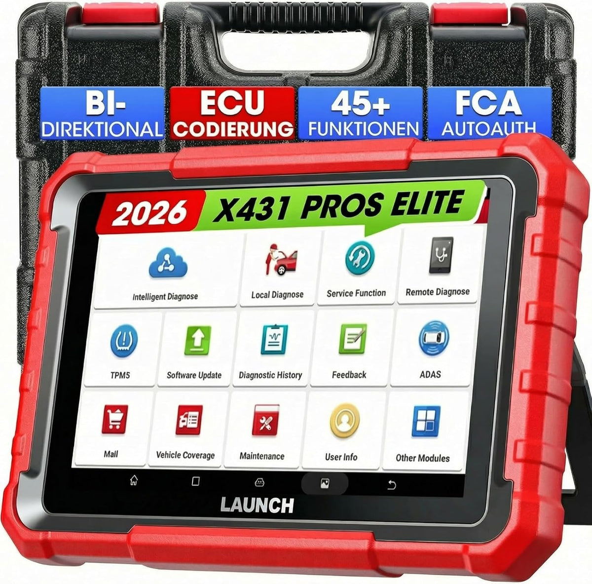 LAUNCH OBD-II Diagnosewerkzeuge, Rot/Schwarz, X431 PROS Elite OBD2 Diagnosegerät Auto, ECU-Codierung, Bidirektionales Vollsystem Diagnose Scanner