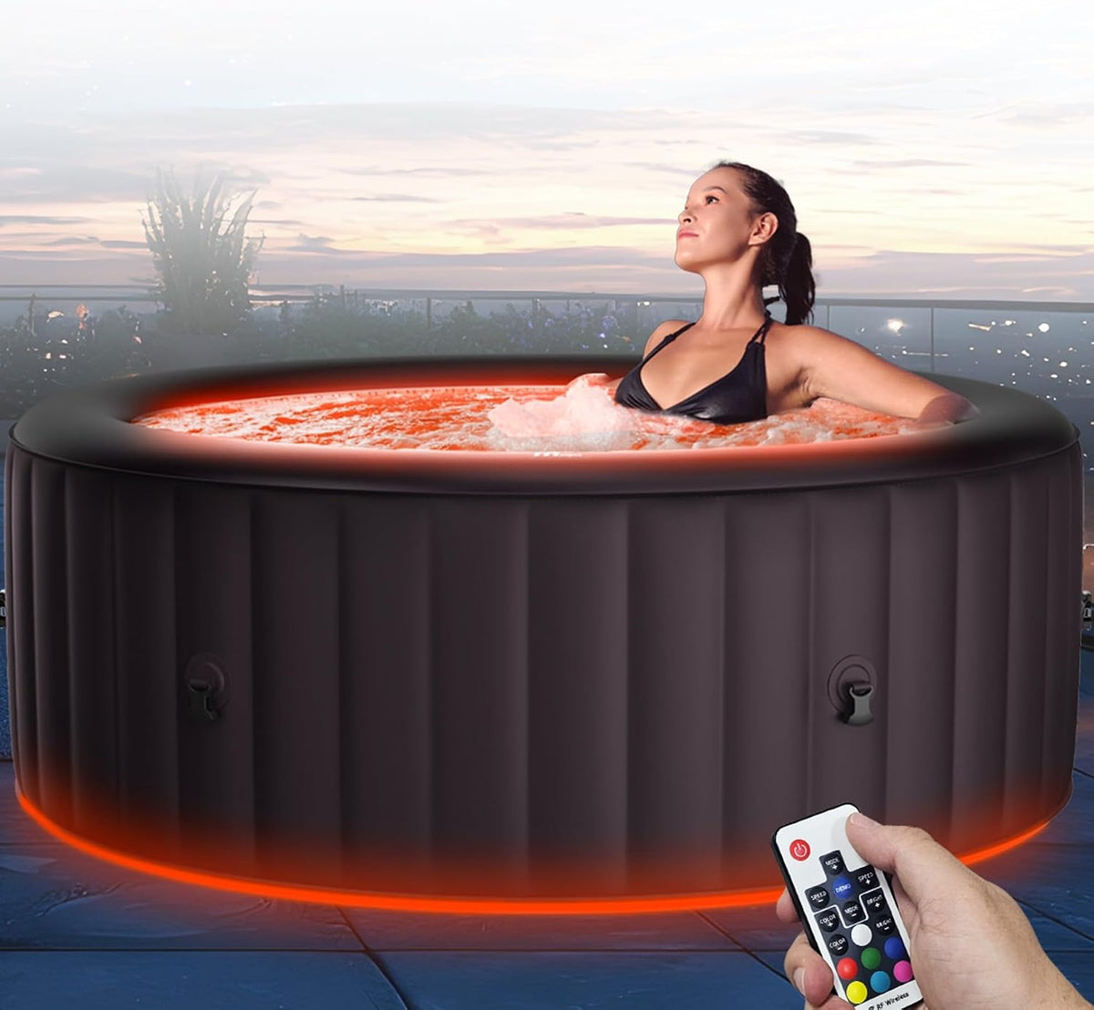Wellness Point Badewannen mit Sprudelfunktion, 204x204x70 cm, schwarz, MSpa Whirlpool Aurora, LED-Beleuchtung, UVC+ Desinfektion