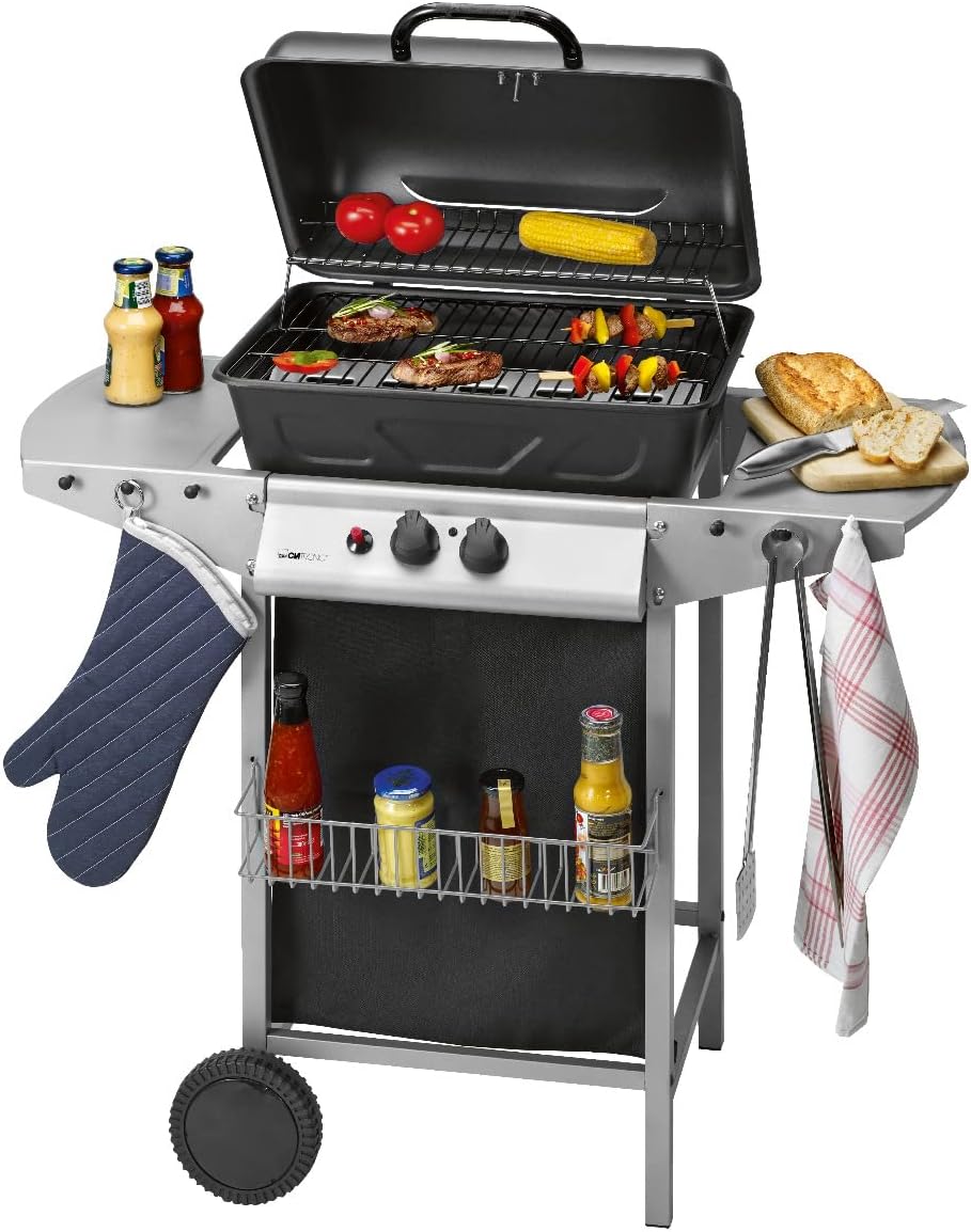Clatronic Gasgrill, Schwarz/Silber, ® mit 2 Heizzonen, individuelle Temperatursteuerung, inkl. Grillrost + Warmhalterost