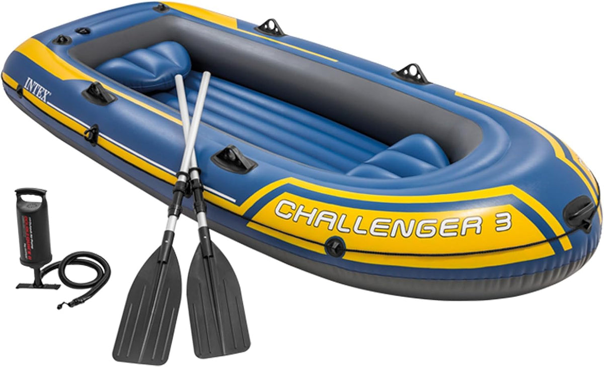 Intex Boote, 295 x 137 x 43 cm, Blau/Gelb, Challenger 3 Set Schlauchboot - - 3-teilig - Blau / Gelb