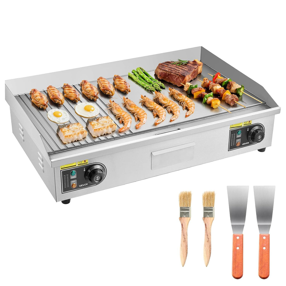 VEVOR Elektrogrill, 4400 W, Silber, Gewerbliche Elektrische Grillplatte, Tischgrillplatte 725x400 mm Grillfläche