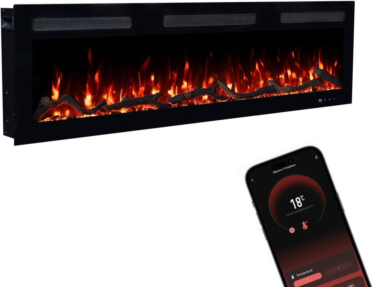 GLOW FIRE Elektrokamin, 127x35x12 cm, 1800 W, Schwarz, Inside 127 mit realistischem 3D LED-Feuer - Wand- mit, App Steuerung
