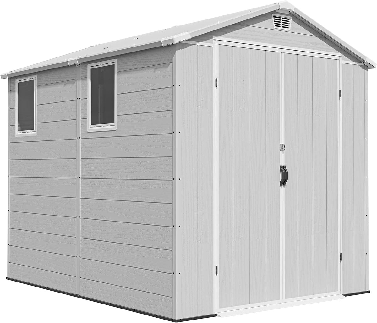 TRIUMPHKEY Gerätehaus, 2,4 m, Hellgrau, 8 x Gartenhaus, Kunststoff-Gartenhaus, Wetterfest für Fahrrad, Werkzeuge