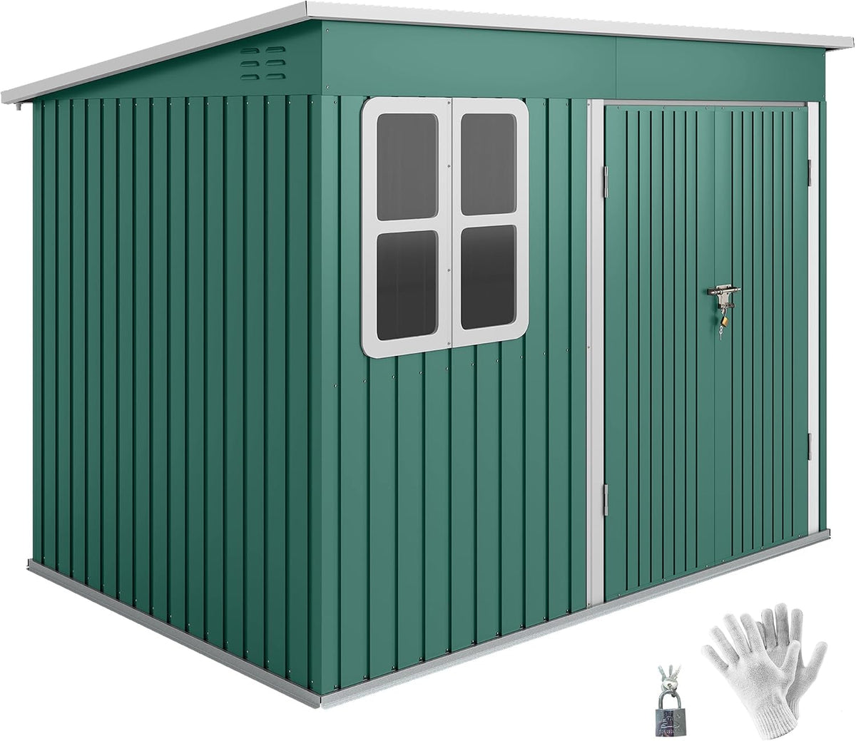 Outsunny Gerätehaus, 260 x 177 x 190 cm, 4,13 m, Grün, Metall ² Geräteschuppen mit Fenster Pultdach