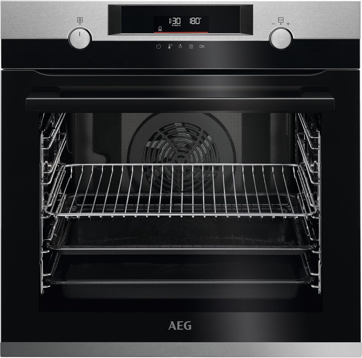 AEG Backofen, Silber/Schwarz, BPE53506BM Einbau-, Pyrolyse Selbstreinigung, Serie 6000 Ringheißluft: gleichmäßige Garergebnisse auf 3