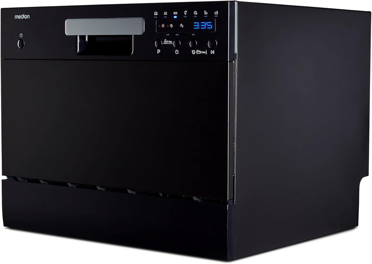 MEDION Tischgeschirrspüler, 6,5 Liter, Schwarz, DWT60 (6 Gedecke Fassungsvermögen, 7 Programme, ECO Programm, ca. Verbrauch