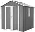 Gerätehaus GIHAUVIA, 170×170×191 cm, Grau/Weiß, Metall, Gartenhaus mit Fenster & Fundamentrahmen, Wetterfester Geräteschuppen aus verzinktem Stahl