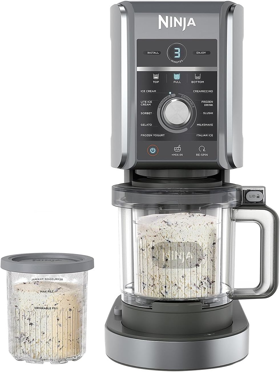 Ninja Eismaschine, Silber, NC501 CREAMi Deluxe 11-in-1 Eiscreme und Eiscreme für Eis, Sorbets, Smoothies, gefrorene Getränke und mehr
