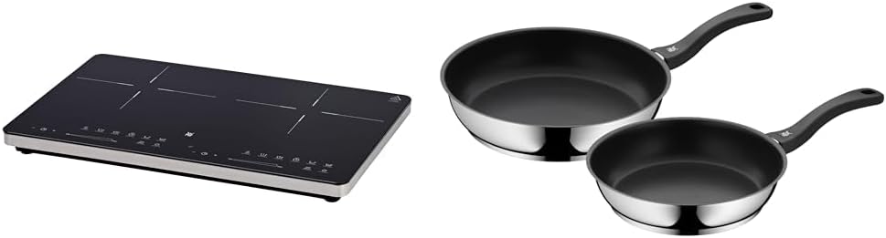 WMF Kochfeld, 3500 W, 28 cm, 24 cm, Schwarz/Silber, Kult X Doppel- Induktions, Kochplatte bis, & Devil Pfannenset 2-teilig