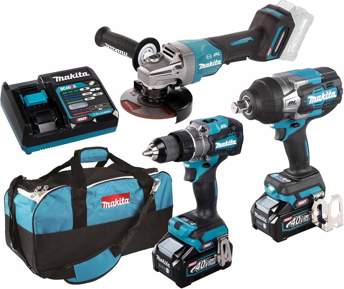Makita Schlagbohrmaschinen, 40 V, 4 Ah, Schwarz/Blau/Silber, Combo Kit DK0158G301