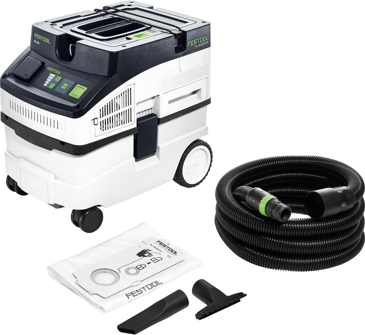 Festool Dunstabzugshaube, Weiß/Schwarz, Absaugmobil CT 15 E CLEANTEC (mit Hauptfilter, Saugschlauch, SELFCLEAN Filtersack