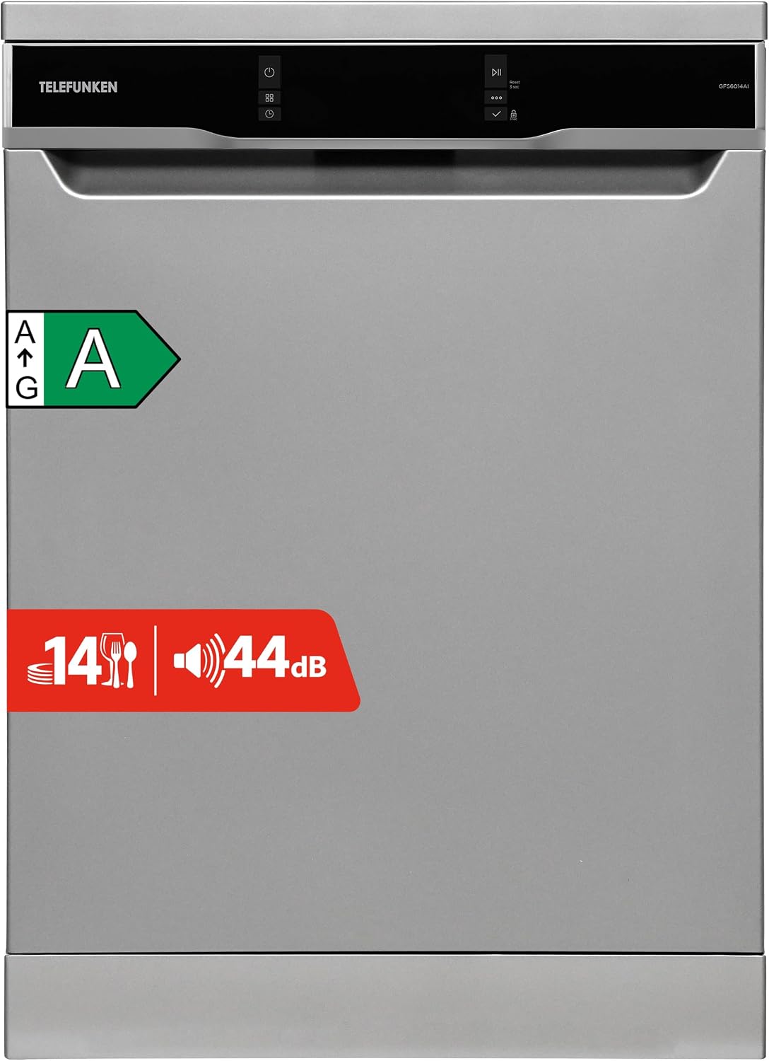 TELEFUNKEN Geschirrspüler, 60 cm, 44 dB, Silber, Spülmaschine freistehend, 14 Maßgedecke, 9 Programme, AquaStop