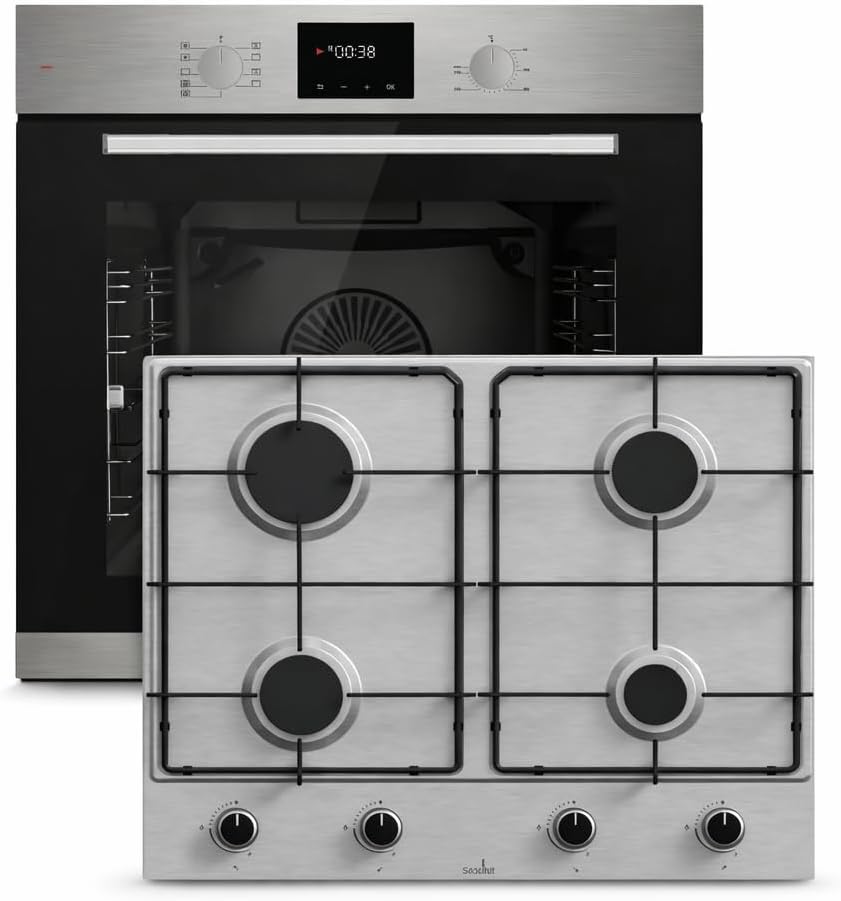 BÖHME Backofen, 60 cm, 78 L, Schwarz/Edelstahl, Einbau HB60F78PPX Edelstahl mit Heißluft, versenkbare Knebel, Timer