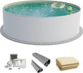 Fresh-Pool Stahlrahmenpool, 350x120 cm, 0,6 mm, 0,8 mm, Weiß/Sand, Profi Stahlwand Set rund, Stahl weiß, Folie Sand