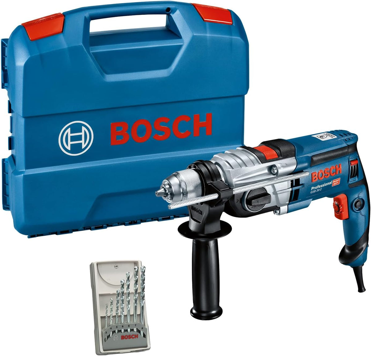 Professional Schlagbohrmaschine GSB 19-2 RE 850 W mit 7-tlg. Set im Koffer Elektrowerkzeug, Blau/Silber/Schwarz