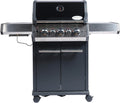SANTOS Gasgrill, Schwarz/Silber, S-318 schwarz - 3 Hauptbrenner, 800 °C Grillzone, Heckbrenner/Backburner, Gussgrillroste - inkl. Drehspieß