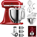 KitchenAid Artisan Küchenmaschine Starter Paket 5KSM175PSEPT inkl. Gemüseschneider Fleischwolf und vielem Zubehör (Pistazie), Rot/Silber