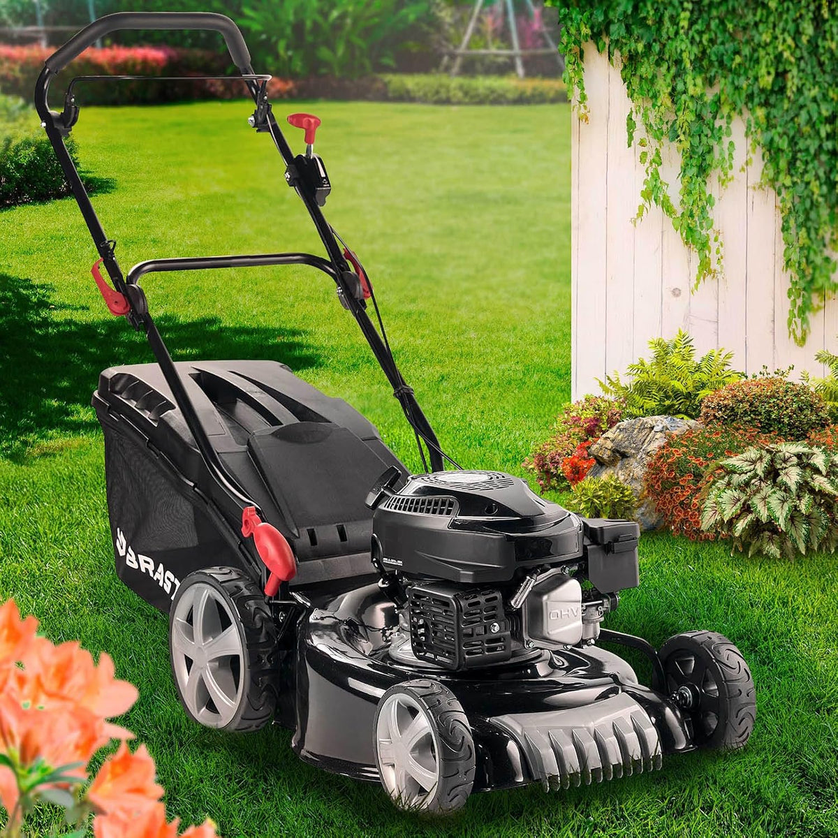 BRAST Rasenmäher, 3,5 kW, 46 cm, 80 mm, 60 L, Schwarz, ® Benzin, 76PS), Schnittbreite, viele Modelle, 4 Takt OHV Motor