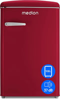 MEDION Kühl-Gefrierkombination, 108 Liter, 95 L, 13 L, Rot, Retro ( Kühlschrank, 4 Sterne Gefrierfach, Nutzinhalt