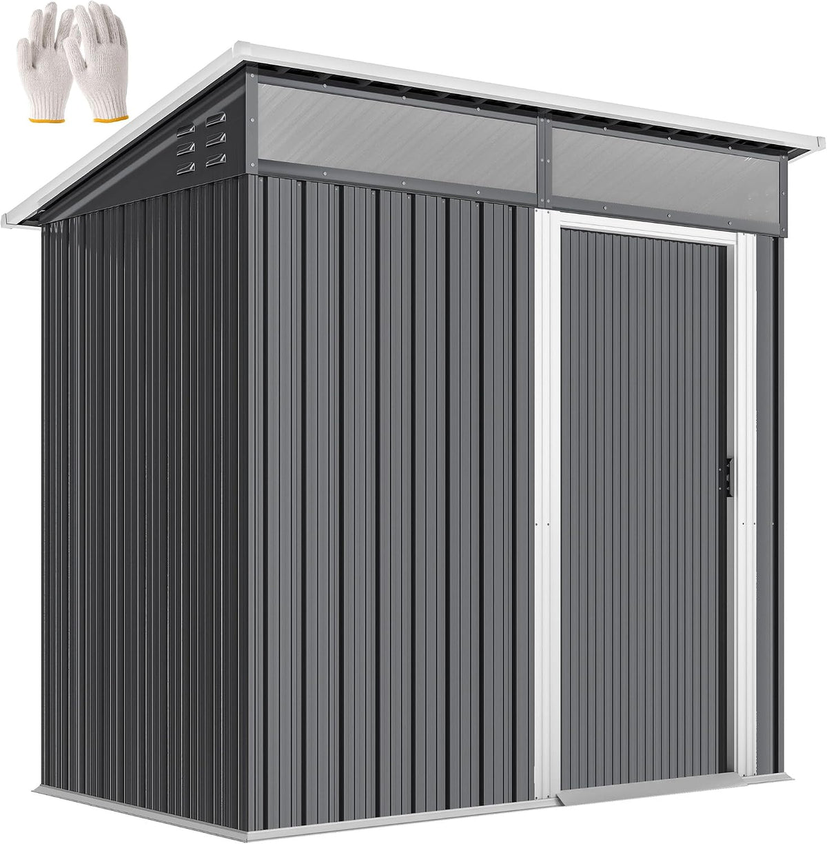 Gerätehaus Outsunny, 195x122x182 cm, 1,9m, Dunkelgrau, Metall ² Geräteschuppen mit Fundament Pultdach Fenster