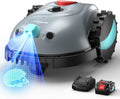 YARDCARE Mähroboter, 4 Ah, Grau/Schwarz/Türkis, V100 ohne Begrenzungskabel Rasenroboter mit Kamera, Hindernisvermeidung