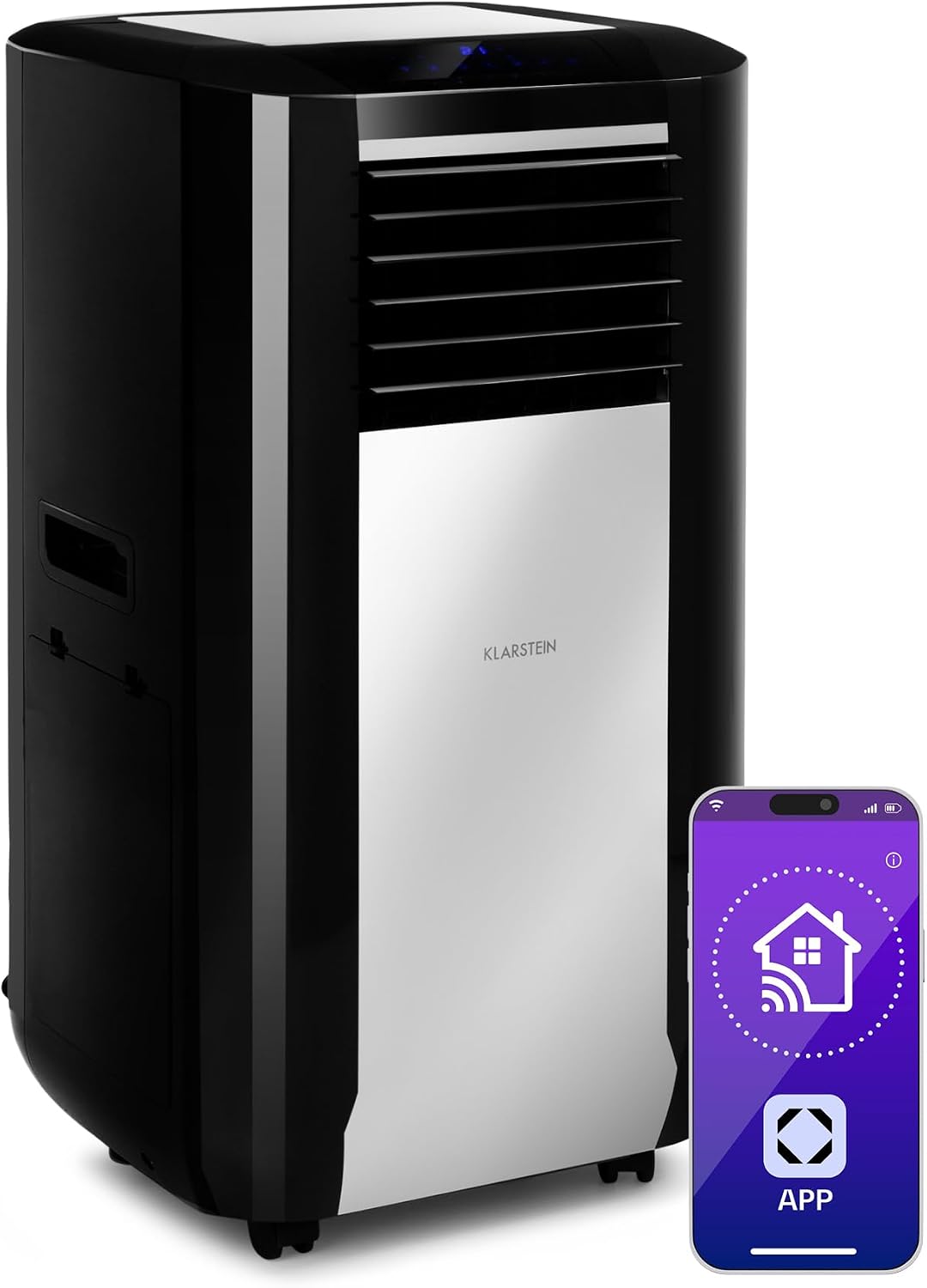 Klarstein Klimaanlage, Schwarz/Weiß, 5-in-1 Mobiles Klimagerät, Luftentfeuchter, Ventilator, Nachtmodus, Antibakterieller Luftreiniger