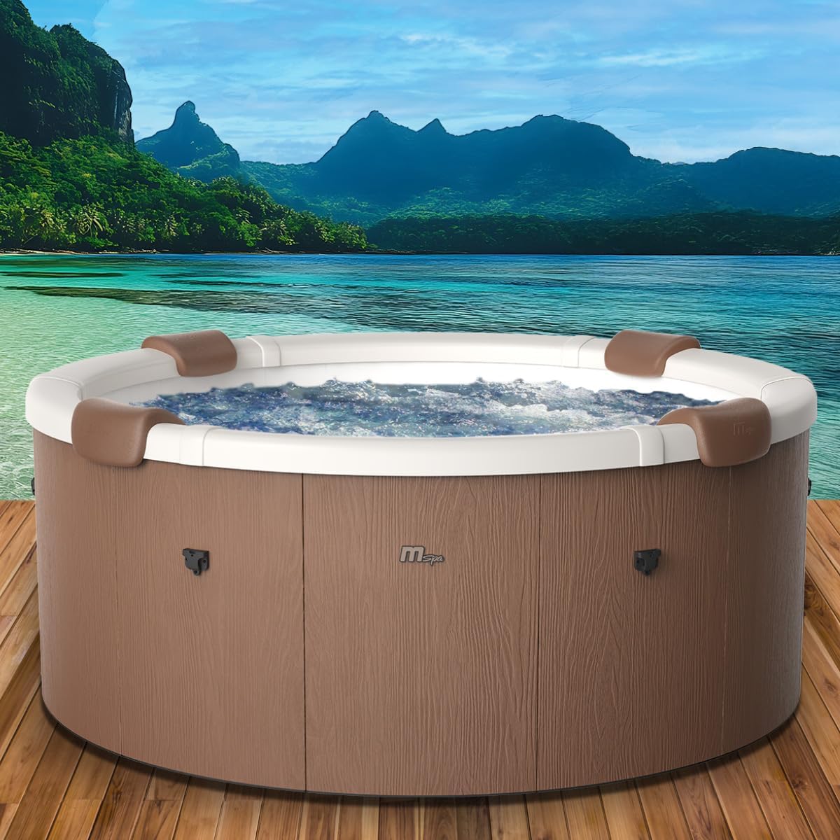 BRAST Badewannen mit Sprudelfunktion, 182x70 cm, Braun/Weiß, Whirlpool MSpa Rova mit Fester Außenwand, 130 Massagedüsen