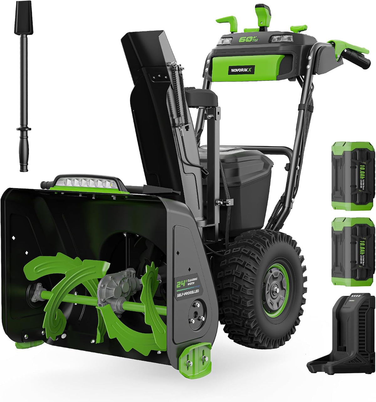 NovorikX Schneefräse, 60 V, 10 Ah, 61 cm, 51 cm, Schwarz/Grün, Akku Mit Motor, Schneeschieber elektrisch 2X Akku & Ladegerät inklusiv