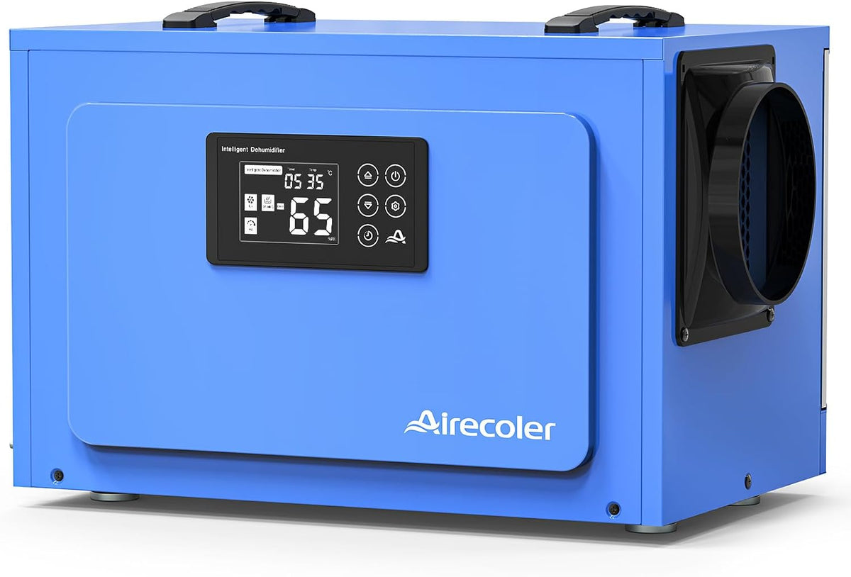 Airecoler Luftentfeuchter, 60 L, Blau/Schwarz, für Kriechkeller und Keller mit Ablaufschlauch, Wasserschadensanierung in Industriequalität
