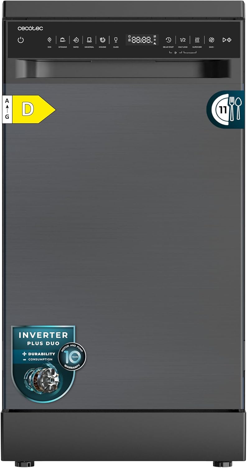 Cecotec Geschirrspüler, 45 cm, Schwarz, freistehend Bolero Aguazero 4360. 11 Maßgedecke, 9 Programme, Energieeffizienzklasse D