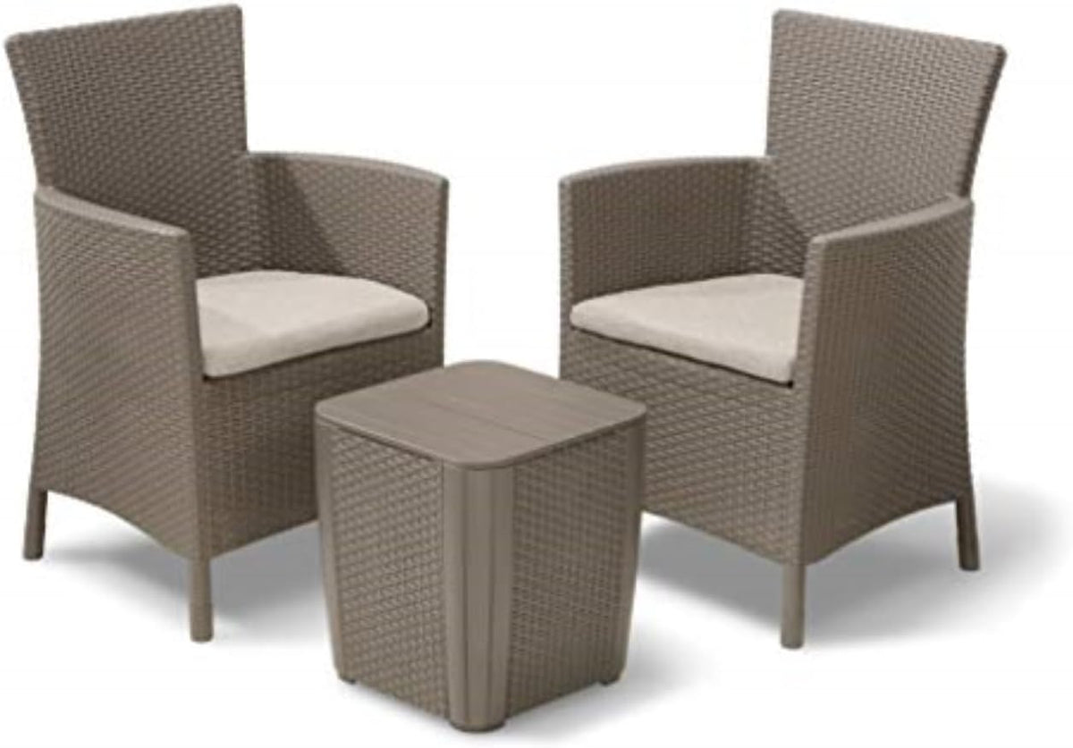 Gartenmöbel-Set Keter, Cappuccino/Sand, Allibert by Balkonmöbel Set Iowa, 3tlg., inkl. Sitzkissen, Kunststoff, flache Rattanoptik