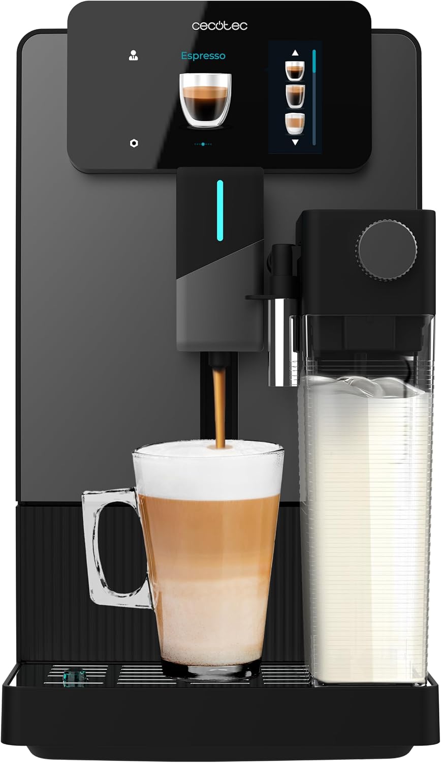 Cecotec Kaffeevollautomat, 19 bar, 1,1 l, Schwarz, Cremmaet Latte Touch, Thermoblock, 12 Getränke, 4 Profile, Wasser und 400 ml Milch
