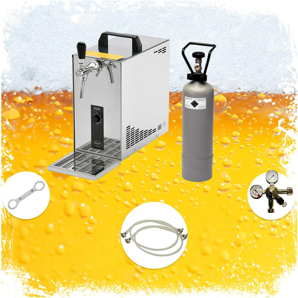 ich-zapfe.de Kompressor, 30 Liter, Silber/Schwarz, Komplett Set - Zapfanlage, Bierzapfanlage, Bierkoffer, Durchlaufkühler PYGMY 25 LE