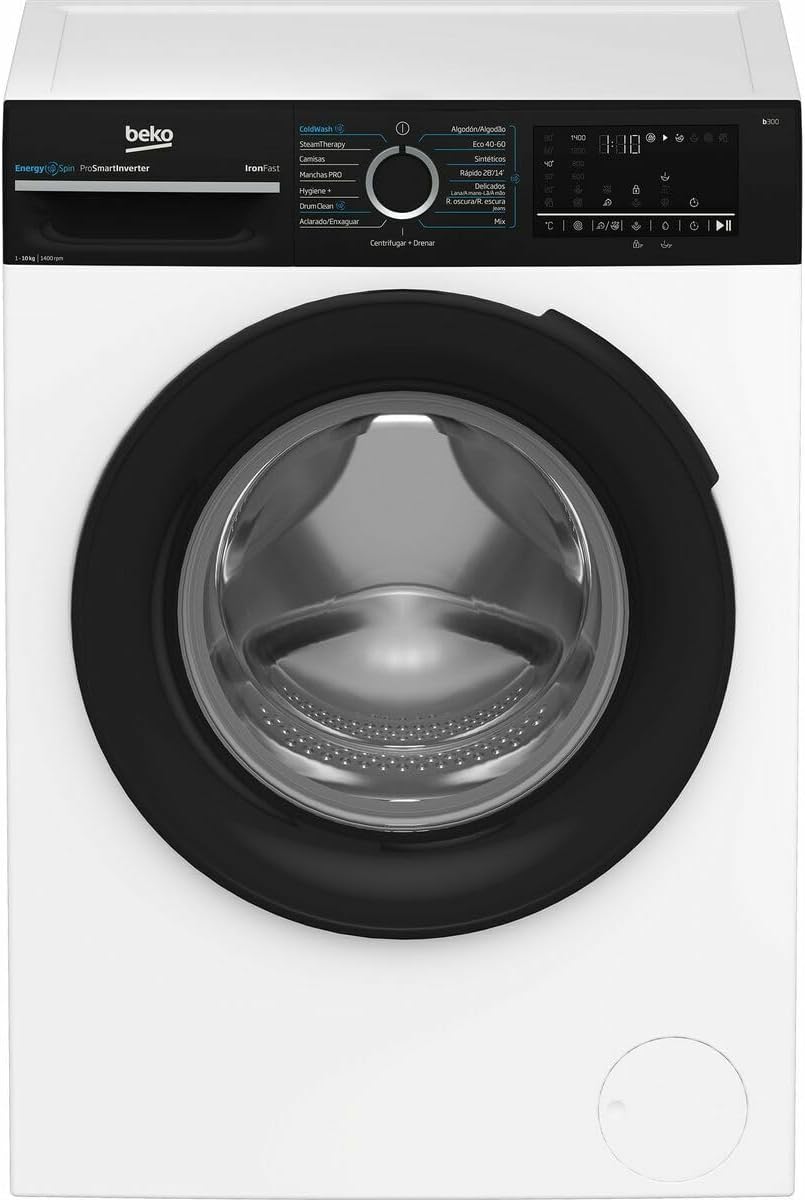 Beko Waschmaschine, 10 kg, Weiß/Schwarz, BM3WFU41041 W, Frontlader, 1400 U/min, Weiß