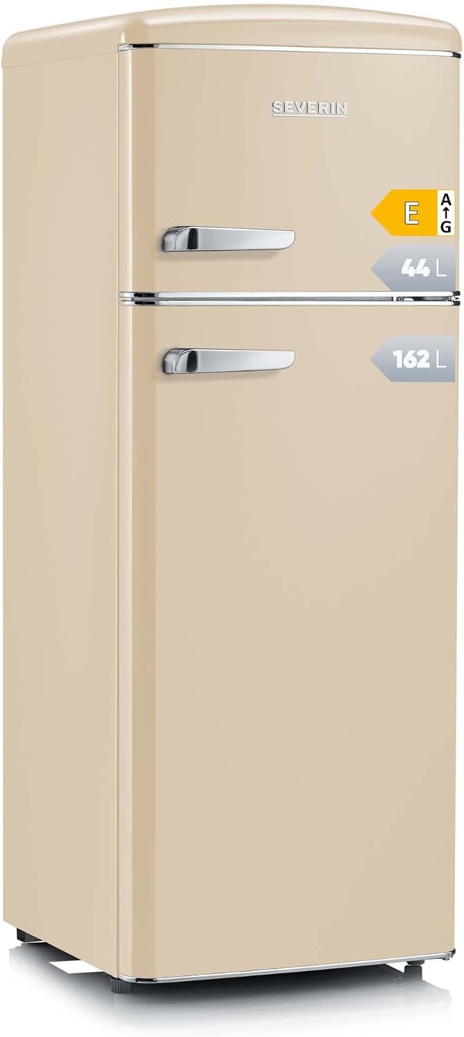 SEVERIN Kühlschrank, 206 L, Creme, Retro - Kühl-/ Gefrierkombination, platzsparendes Raumwunder, 4 x höhenverstellbare Abstellflächen und eine große