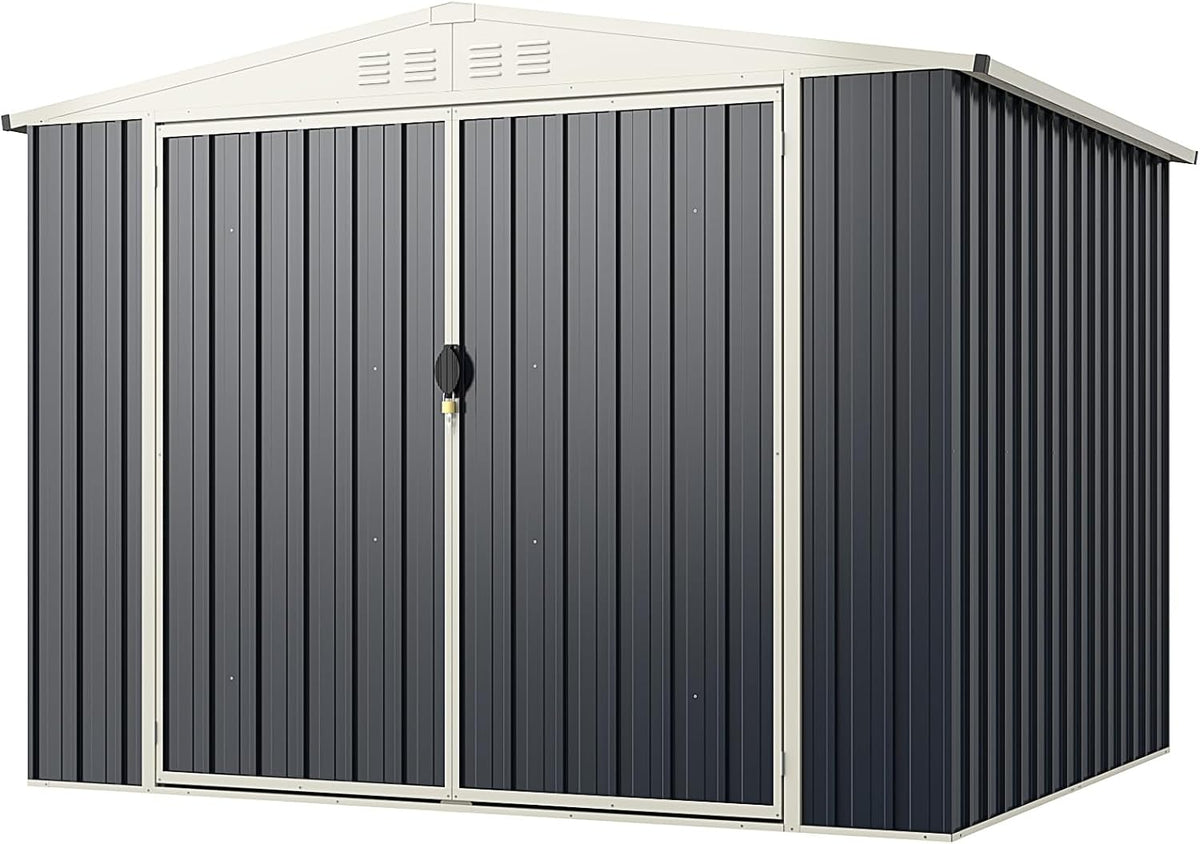 Gerätehaus GOPLUS, 246 x 193 x 180 cm, Verzinktes Stahlblech, Anthrazit/Weiß