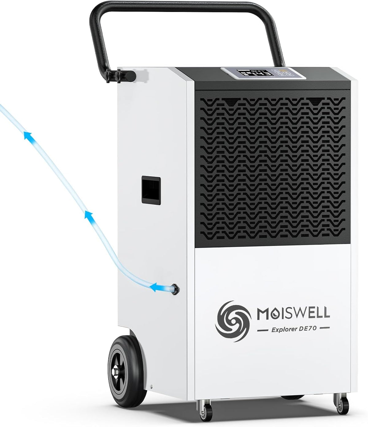 Moiswell Luftentfeuchter, 350m, 80 L, Weiß/Schwarz, Gewerblicher mit Pumpe Bautrockner für Keller, Baustellen & Industrie