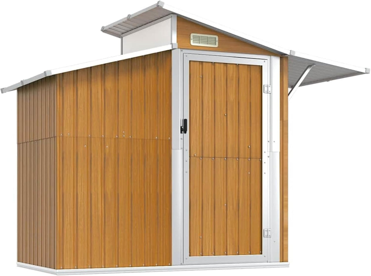 Gecheer Gerätehaus, 270x130x208,5 cm, Verzinkter Stahl, PC-Platte, Braun/Silber