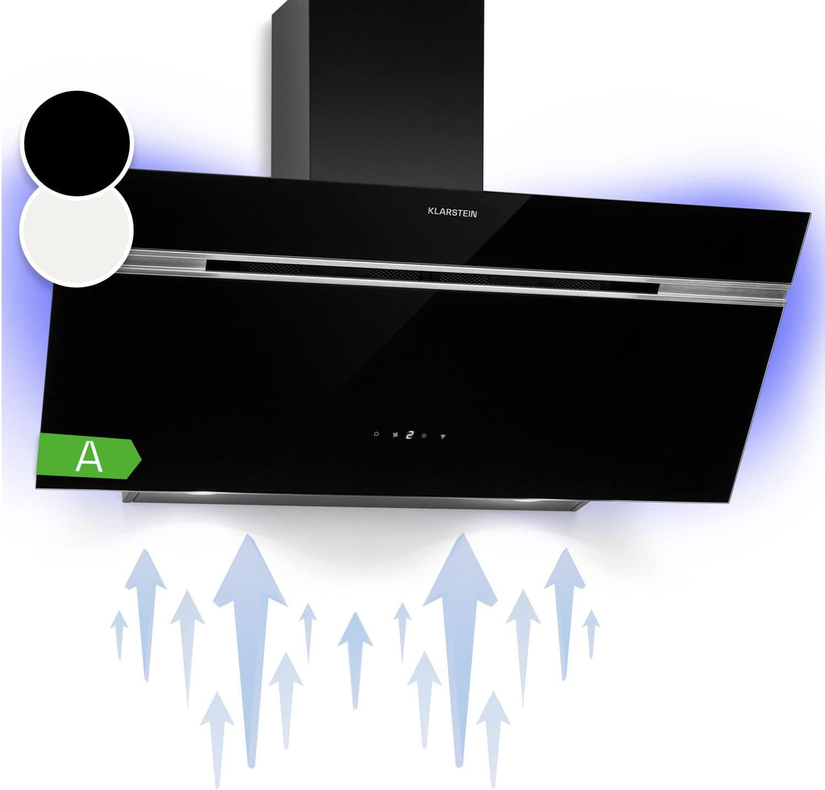 Klarstein Dunstabzugshaube, 600 m, 63 dB, 90 cm, Schwarz, Alina 90 - ³/h, Touchpanel, LED-Hintergrundbeleuchtung