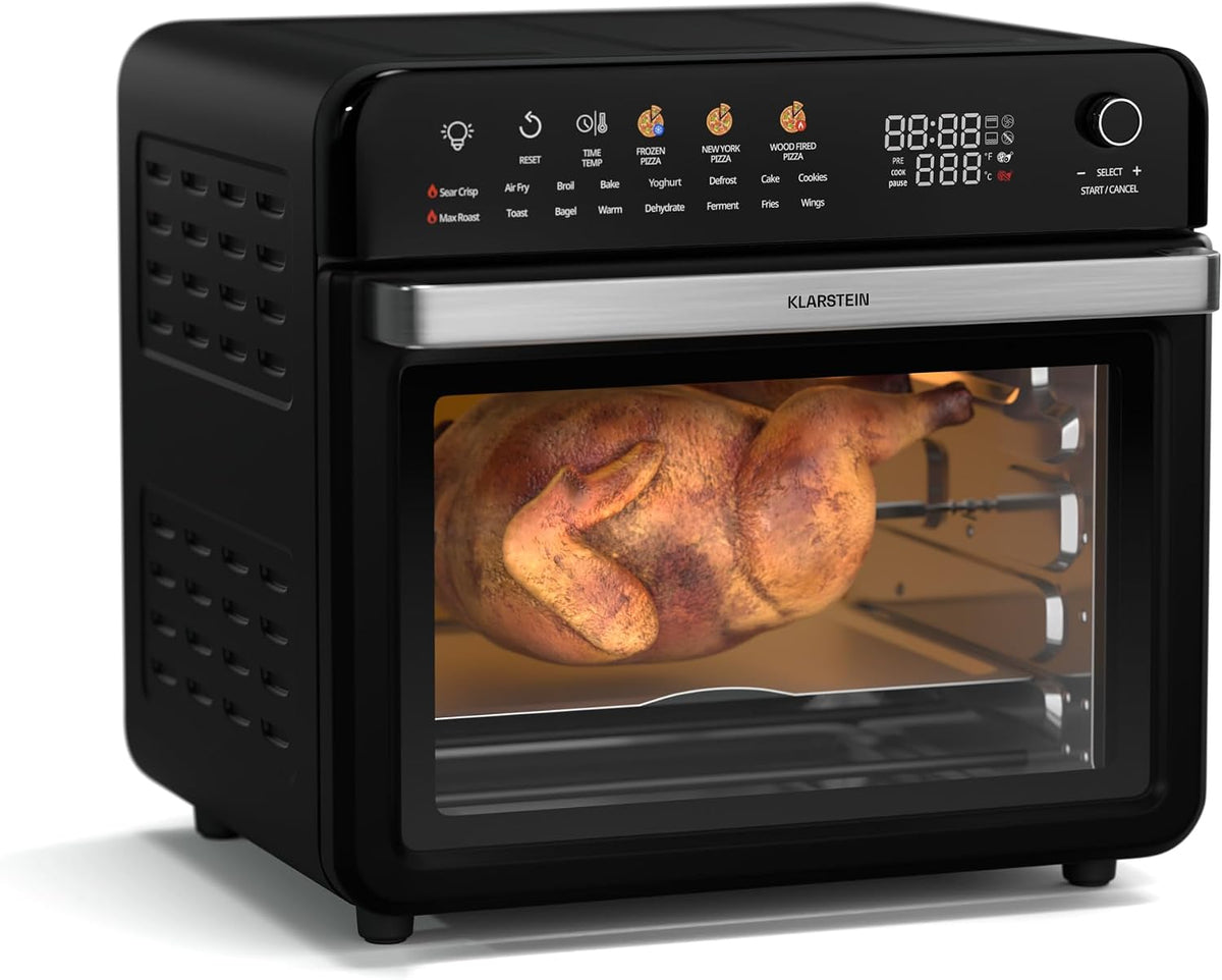 Klarstein Vigor Air Heißluftfritteuse XXL, Airfryer mit 1800 W, Heissluftfriteuse 30 Liter, 18 Programme, Ober- und Unterhitze, schwarz