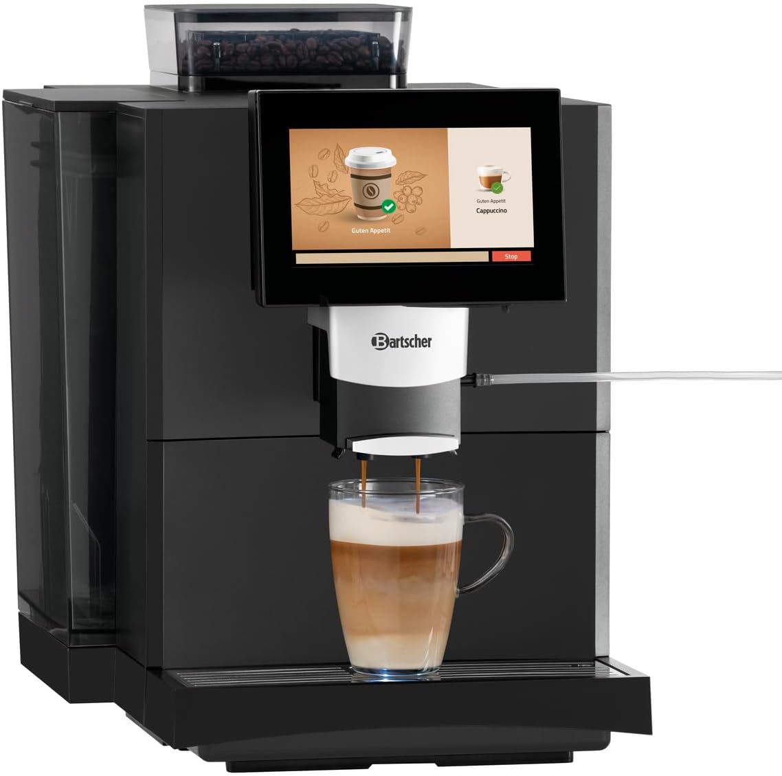 Bartscher Kaffeevollautomat, 19 Bar, Schwarz/Silber, Easy Plus 550, 550 g Bohnenbehälter, Touch-Display, Schwarz - 190096