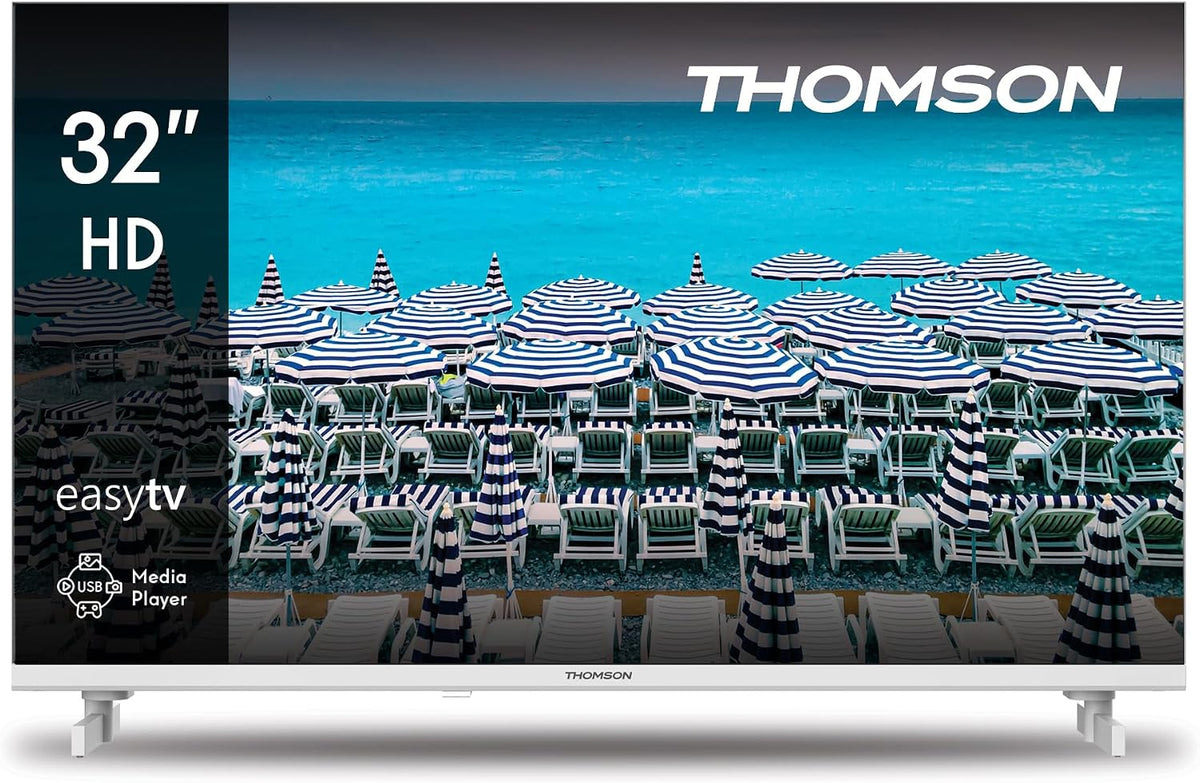 Thomson Fernseher, 32 Zoll, 80 cm, Weiß, LED HD Easy TV, Kein Smart, Hotel Mode, HDMI, Triple-Tuner (Kabel - Satellit - Antenne)
