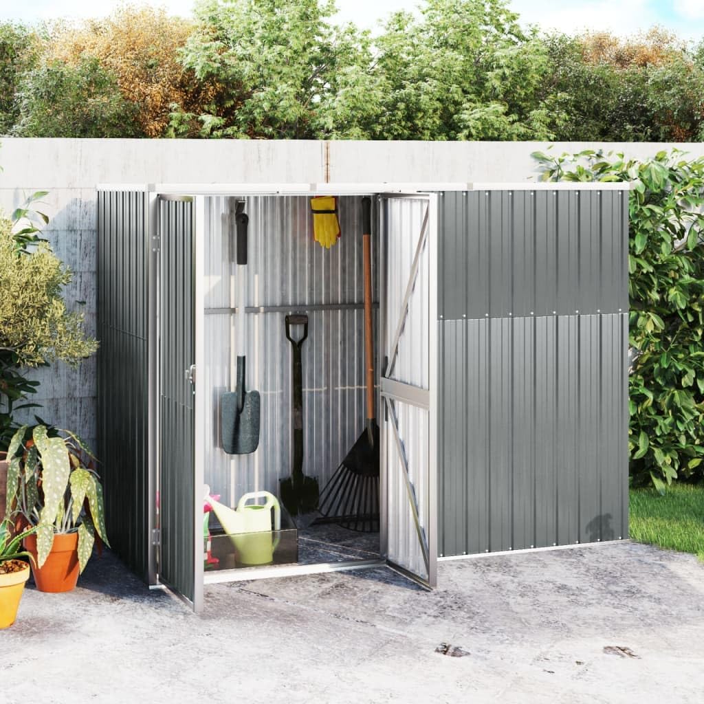Gerätehaus Hommdiy, 225x89x161 cm, Verzinkter Stahl, Metall, Grau, Geräteschuppen Gartenhaus mit Schiebetür, Schwingtür